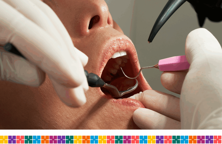 Patient with mouth open having dental examination